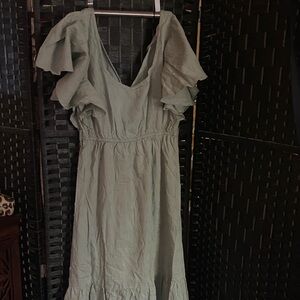 Elegant Ruffle Sleeve Midi Dress in Sage